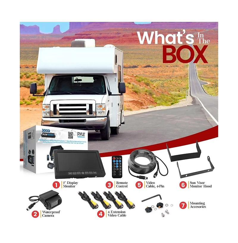 Pyle Dvr Cam Recording System with 7'' Display Monitor and Night Vision, Waterproof