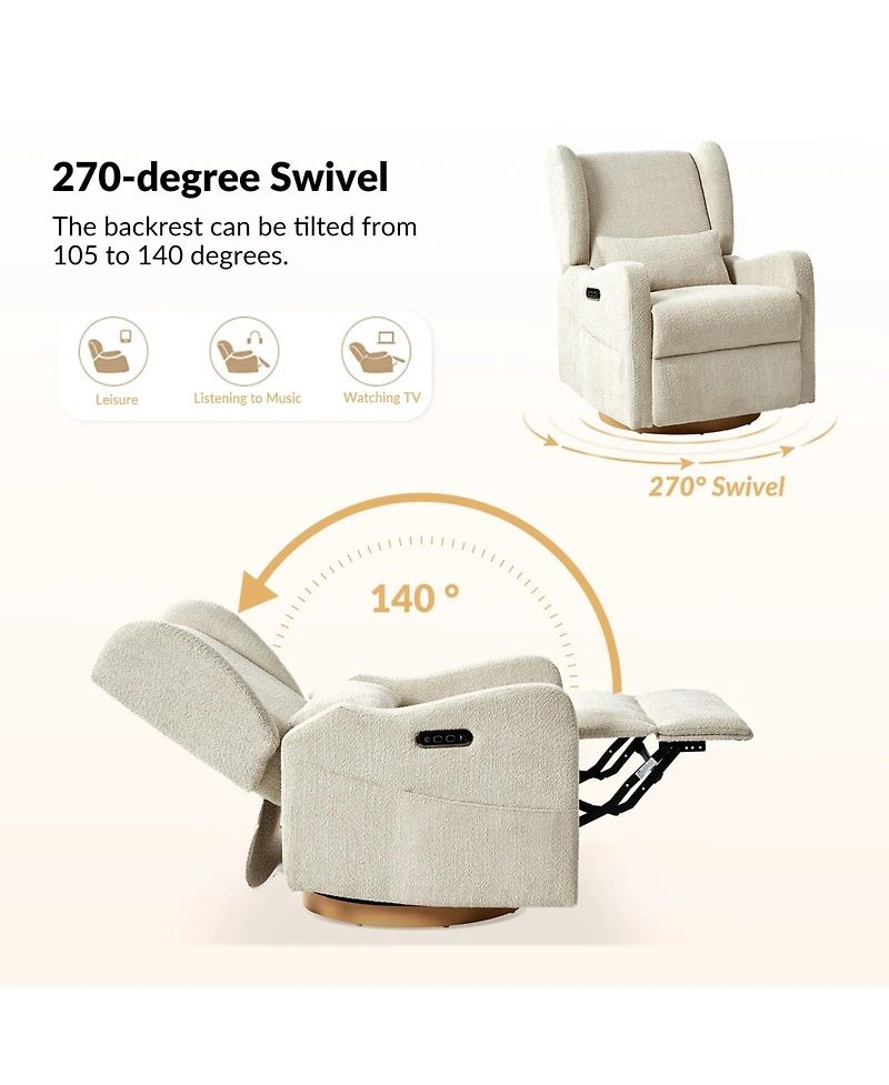 Rosalina Modern Recliner with Built-In Nightlight and Wooden Base