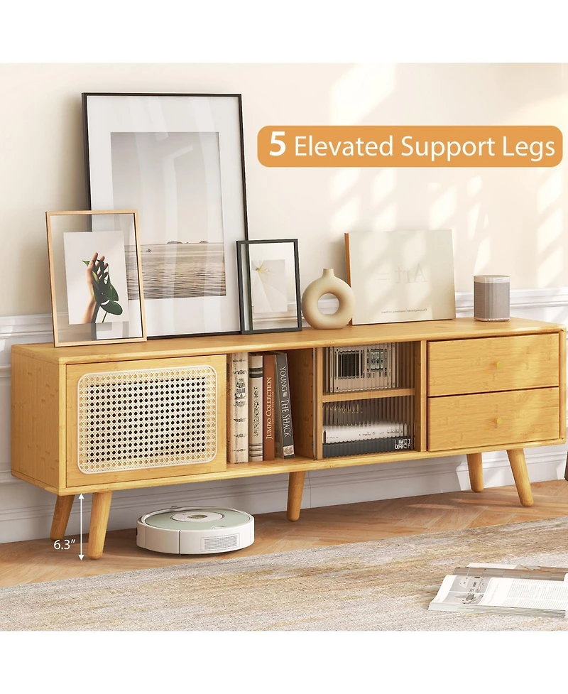 Gouun Bamboo Tv Stand for Tv up to 65 Inch