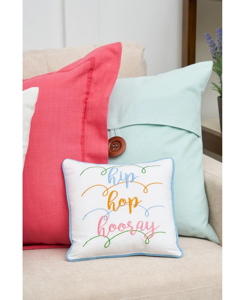 10" x 10" Easter "Hip Hop Hooray" Embroidered Small/Petite Spring Themed Accent Throw Pillow