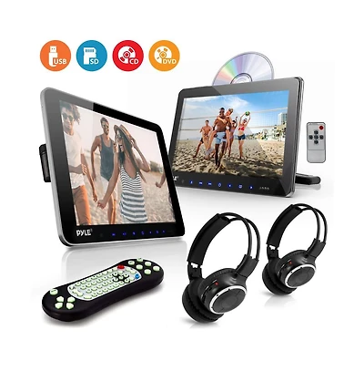Pyle 10.5'' Car Headrest Dvd Player Kit with Secondary Screen, Wireless Headphones