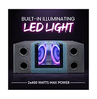 Pyle Dual Subwoofer Box System, 8'' Vented Enclosure, 800W Max, Led Lights