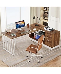 Tribesigns 71-Inch Executive Desk, L-Shaped Desk with Cabinet, Large Office Desk with Drawers and Storage Shelves, Writing Table Computer Desk