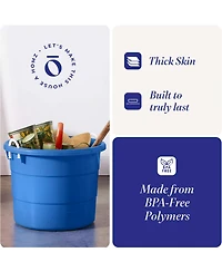 Homz 18 Gal Plastic Open Storage Round Utility Tub with Handles, Blue (2 Pack)