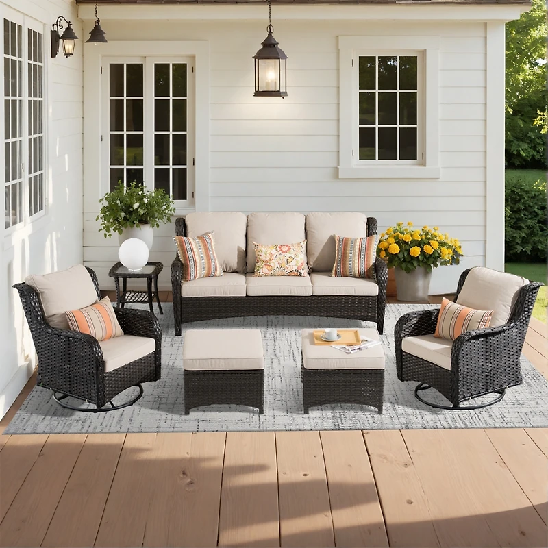 Xizzi 6 Pcs Outdoor Patio Furniture Set,High Back Sofa and Swivel Chairs Set
