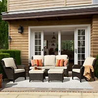 Xizzi Outdoor Furniture Patio Conversation Set 5 Pieces All Weather Wicker High Back Couch with Ottomans