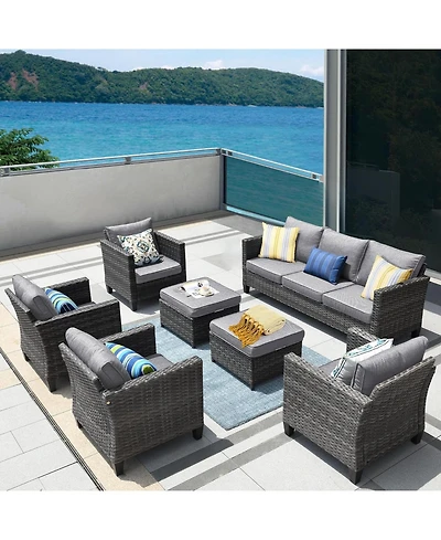 Xizzi Patio Furniture Set 7 Piece High Back Sofa Outdoor Conversation Sets All Weather Wicker Rattan Sectional Couch and Chairs Garden Backya