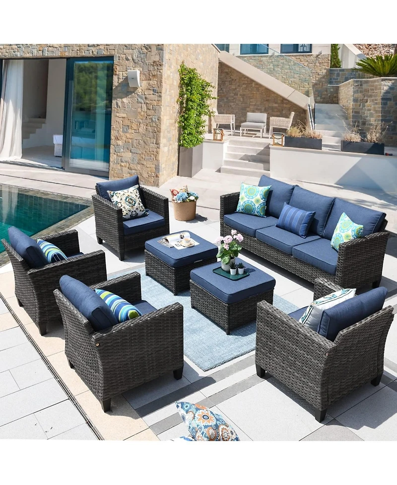 Xizzi Patio Furniture Set 7 Piece High Back Sofa Outdoor Conversation Sets All Weather Wicker Rattan Sectional Couch and Chairs Garden Backya