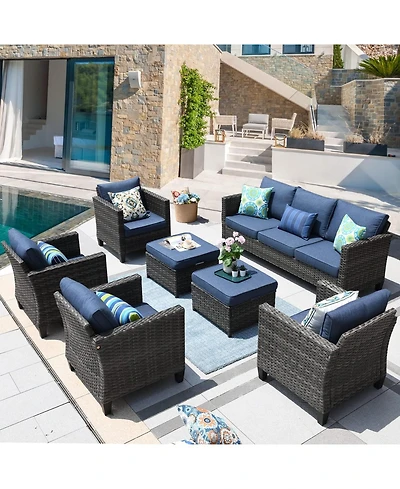 Xizzi Patio Furniture Set 7 Piece High Back Sofa Outdoor Conversation Sets All Weather Wicker Rattan Sectional Couch and Chairs Garden Backya