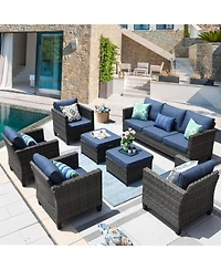 Xizzi Patio Furniture Set 7 Piece High Back Sofa Outdoor Conversation Sets All Weather Wicker Rattan Sectional Couch and Chairs Garden Backya
