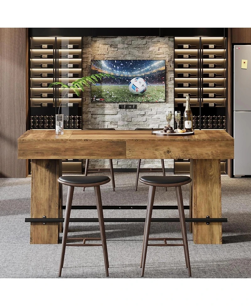 Tribesigns Bar Table, 63-Inch Bar Height Pub Table, Counter Height Table with Metal Footrest, Rectangular High Top Dining Counter Tables with Wood Ped