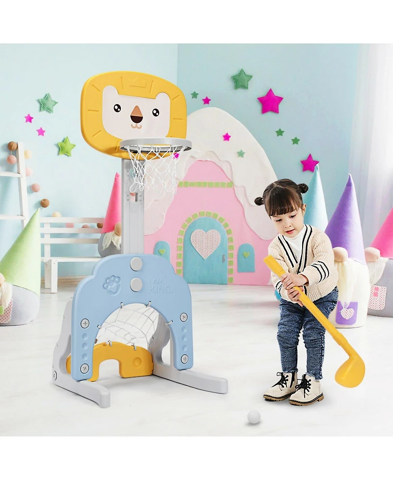 Kuyotq 3-in-1 Adjustable Kids Basketball Hoop Sports Set