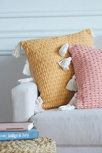 Ochre Textured Diamond Woven Throw Pillow