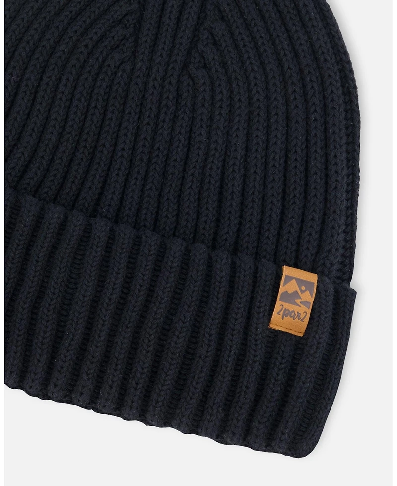 Deux par Deux Kids Unisex Cuffed Knit Hat Black - Toddler|Child