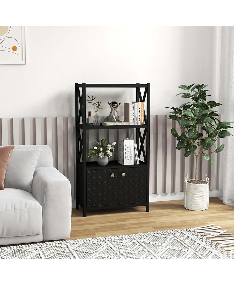 Bathroom Storage Cabinet with Open Shelves & Double Doors Modern Organizer