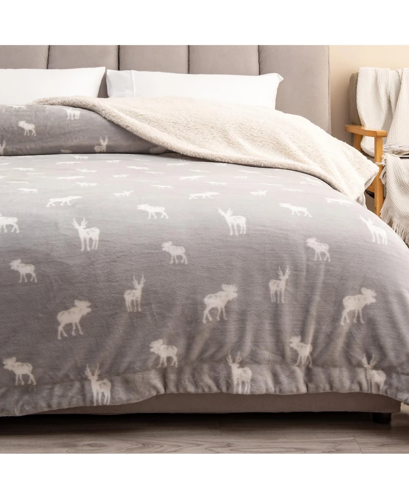 Linery & Co. Velvet Plush Reversible Sherpa Throw Blanket