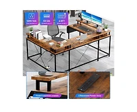 gaomon U Shaped Computer Gaming Desk with Power Outlets & Usb Ports, Led Strip and Monitor Stand