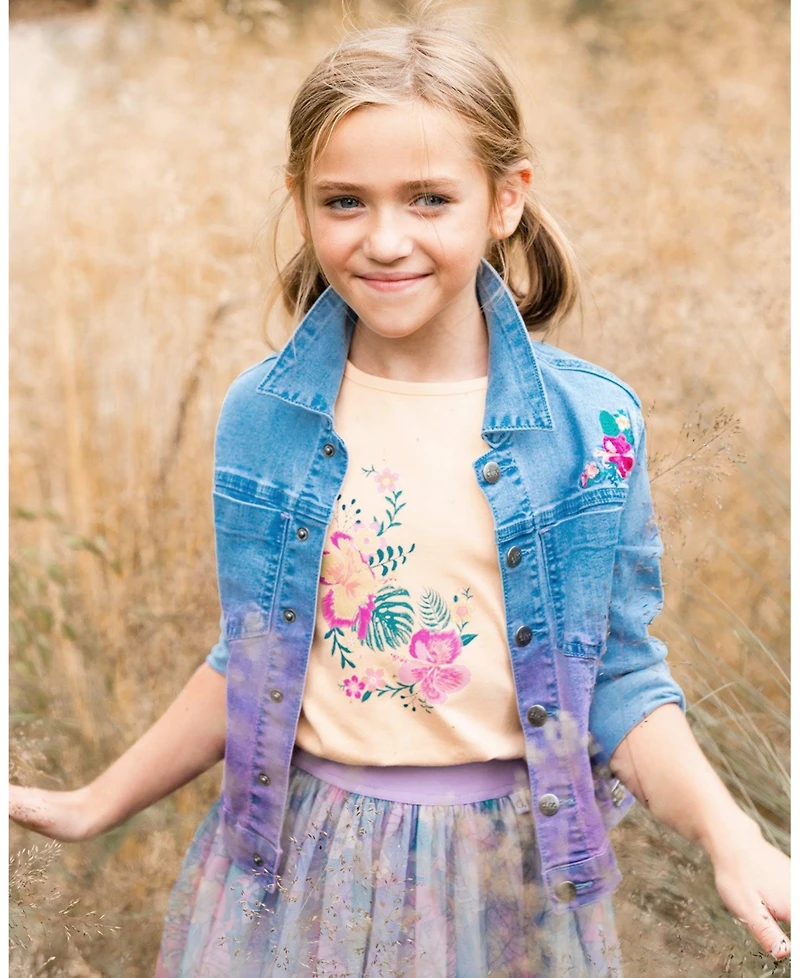 Deux par Deux Toddler Girls Organic Cotton Tee Light Orange And Flowers - Toddler|Child