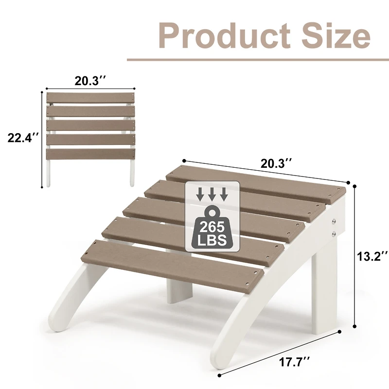 Aoodor Outdoor Adirondack Ottoman - Weather-Resistant Hdpe Patio Footrest for Ultimate Relaxation