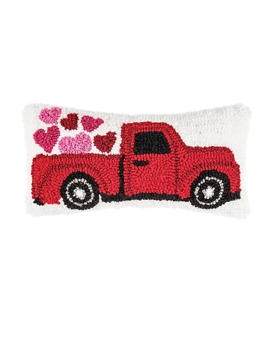 6" x 12" Valentine's Day Heart Truck Petite Small Hooked Accent Throw Pillow