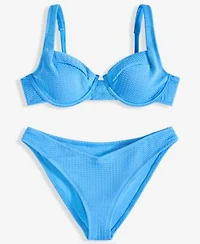 Salt Cove Juniors Wavy Underwire Bralette Bikini Scrunch V Front Hipster Bottoms Exclusively For Macys