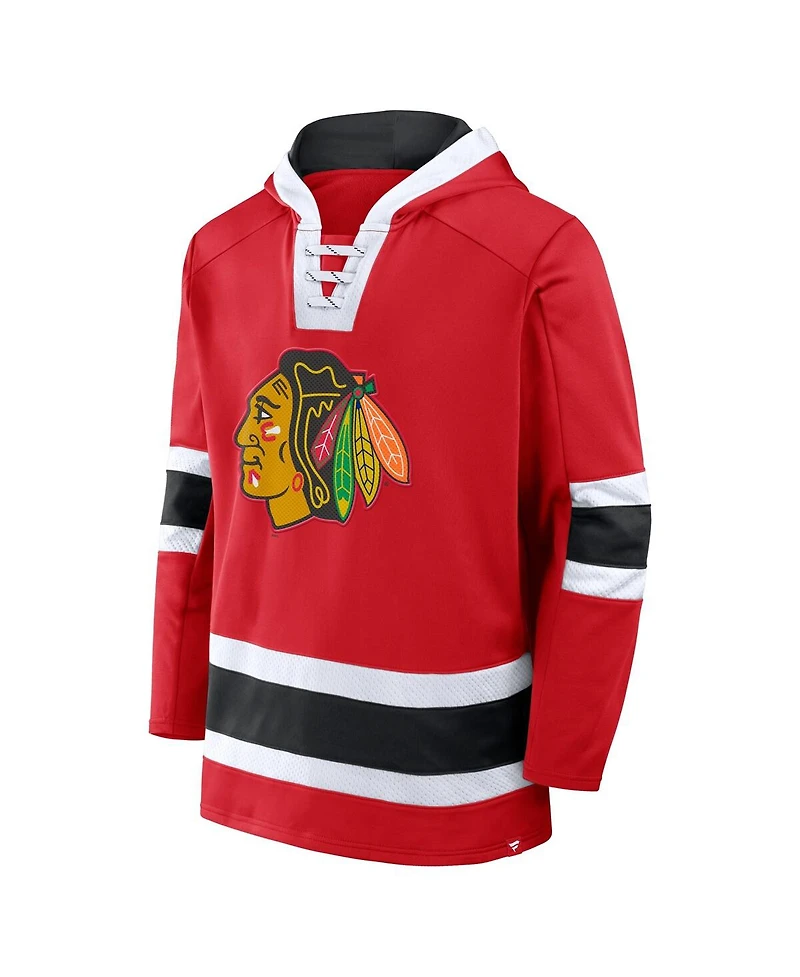Fanatics Men's Red Chicago Blackhawks Inside Line Fleece Pullover Hoodie