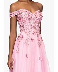 Blondie Nites Juniors' Off-The-Shoulder 3D Butterflies Gown