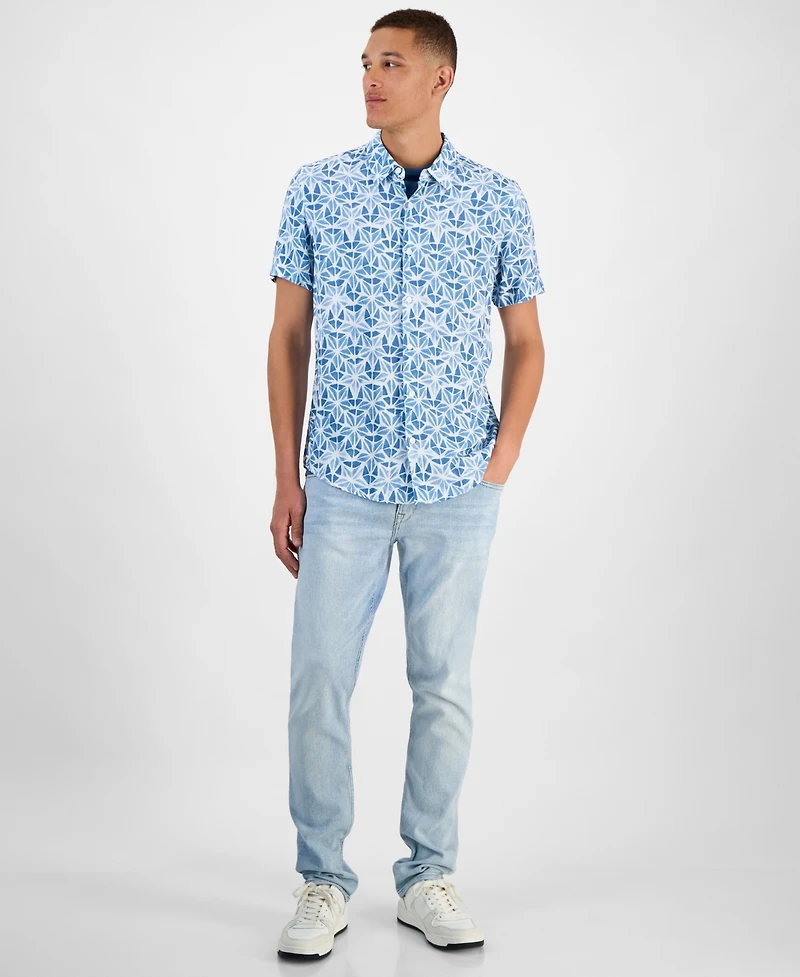 Guess Men's Slim Fit Short Sleeve Printed Button-Front Shirt