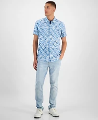 Guess Men's Slim Fit Short Sleeve Printed Button-Front Shirt