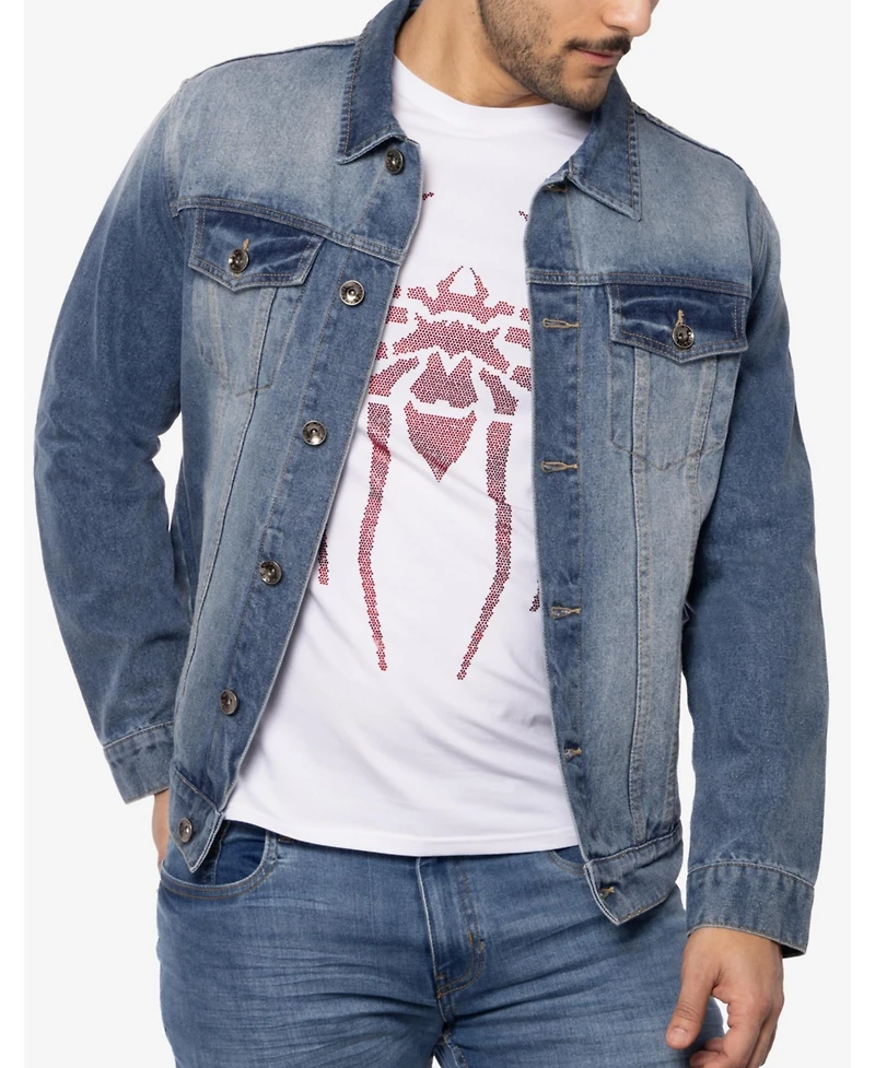 Spring + Mercer Men's Graphic Rhinestone Denim Jackets - Light blue