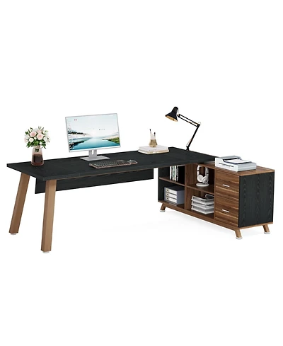 Tribesigns 71-Inch Executive Desk, L-Shaped Desk with 55-Inch Cabinet, Large Office Storage Shelves, Modern Computer for Home