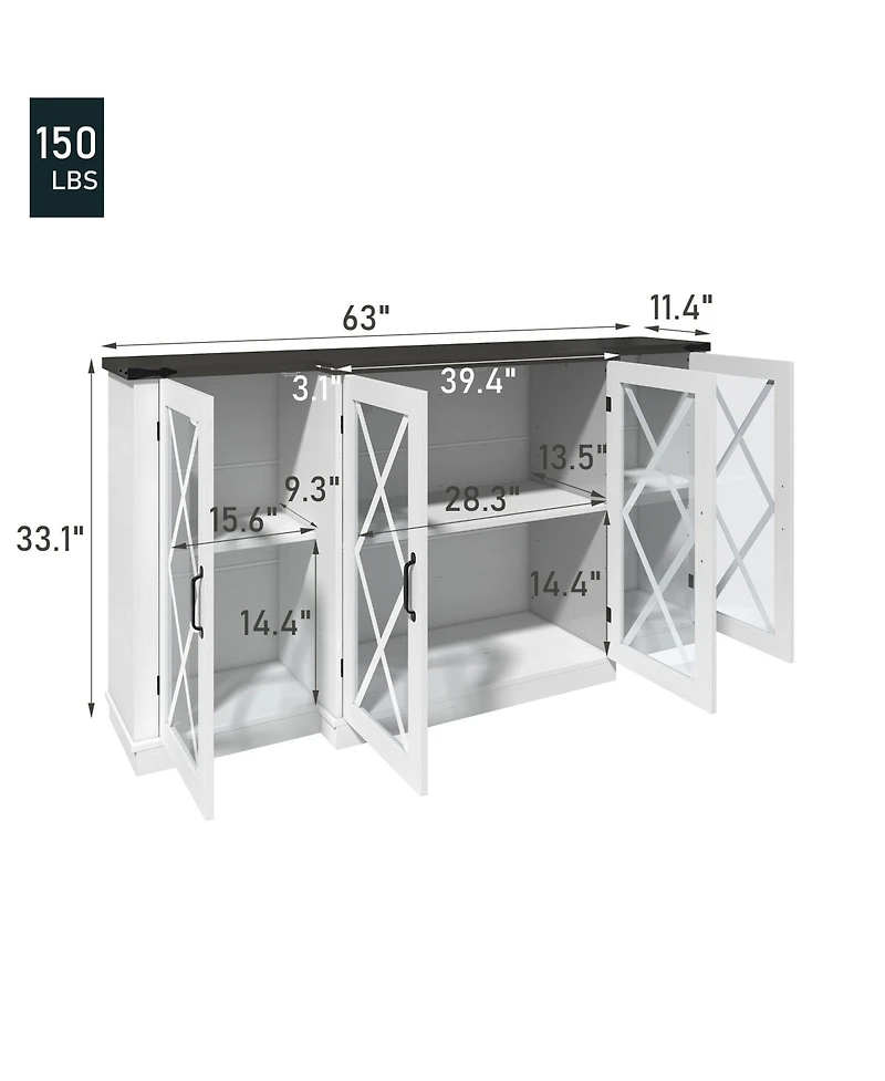 Farmhouse Tv Stand with Storage 63" Entertainment Center Wooden Media Tv Console with Height Adjustable Shelves for Living Room