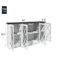 Farmhouse Tv Stand with Storage 63" Entertainment Center Wooden Media Tv Console with Height Adjustable Shelves for Living Room