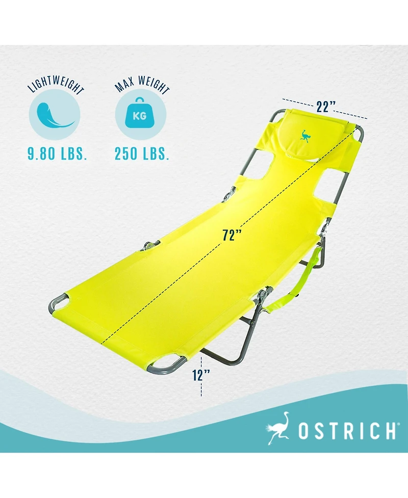 Ostrich Chaise Lounge, Facedown Beach Camping Pool Tanning Chair, Lime Green