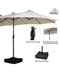 Casainc Outdoor Double-Sided Patio Umbrella with Base 36 Led Light Market Cover