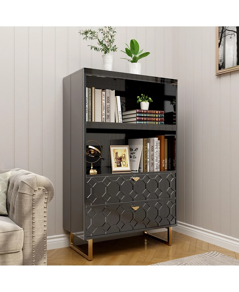 Boyel Living 2-shelf Bookcase with Storage Drawers