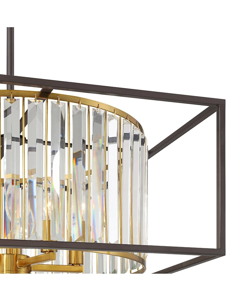 Possini Euro Design Milne 20" Modern Pendant Chandelier Ceiling Light Fixture Dining Room Over Table 5-Light Oiled Bronze and Burnished Brass Fin