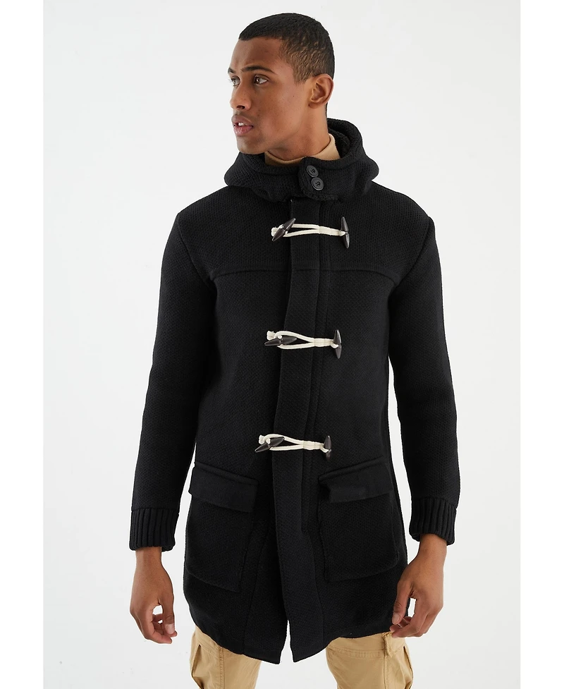 Leif Nelson Men's Men s Long Hooded Knit Coat-Style Cardigan with Toggle Closure