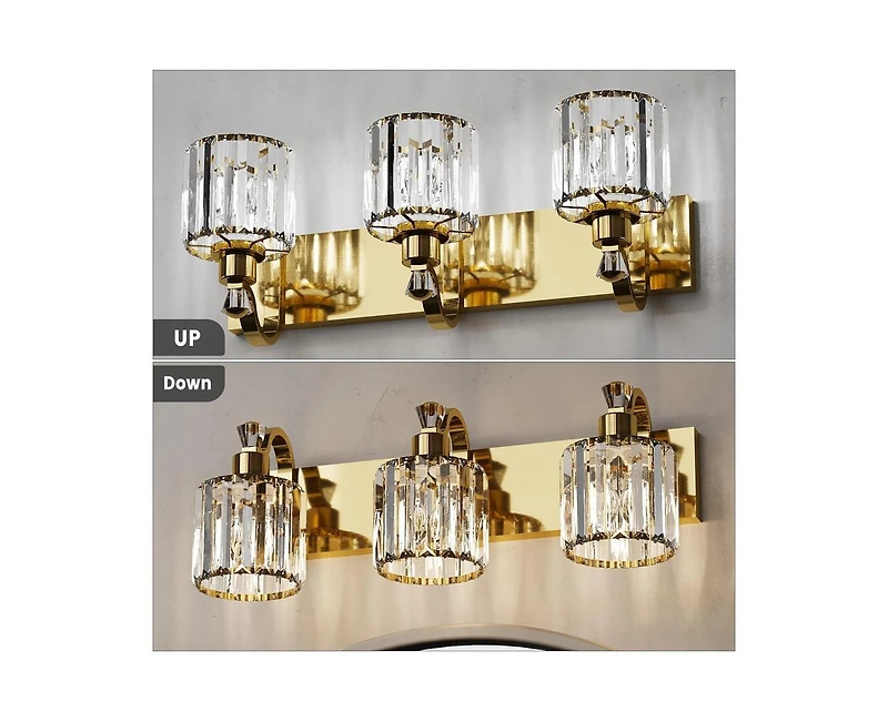 gaomon Modern Crystal Bathroom Vanity Lights Gold Bathroom Light Fixtures Crystal Vanity Shower Lights Over Mirror, Mirror Glass Crystal Bathroom Vani