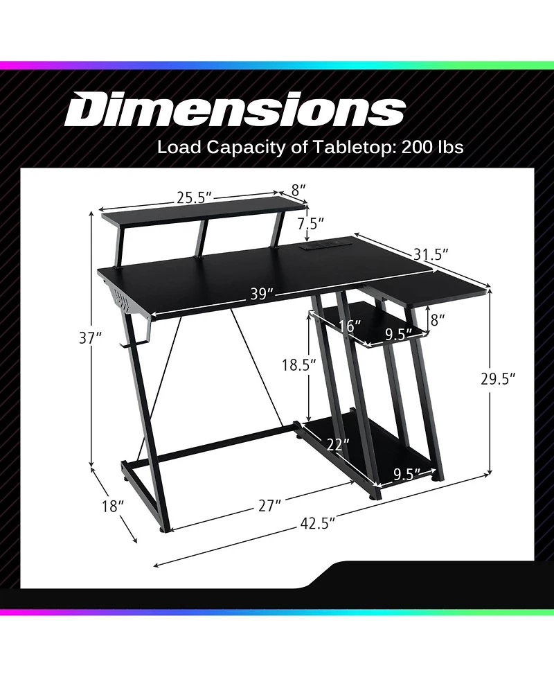 Gouun L Shaped Gaming Desk with Outlets and Usb Ports