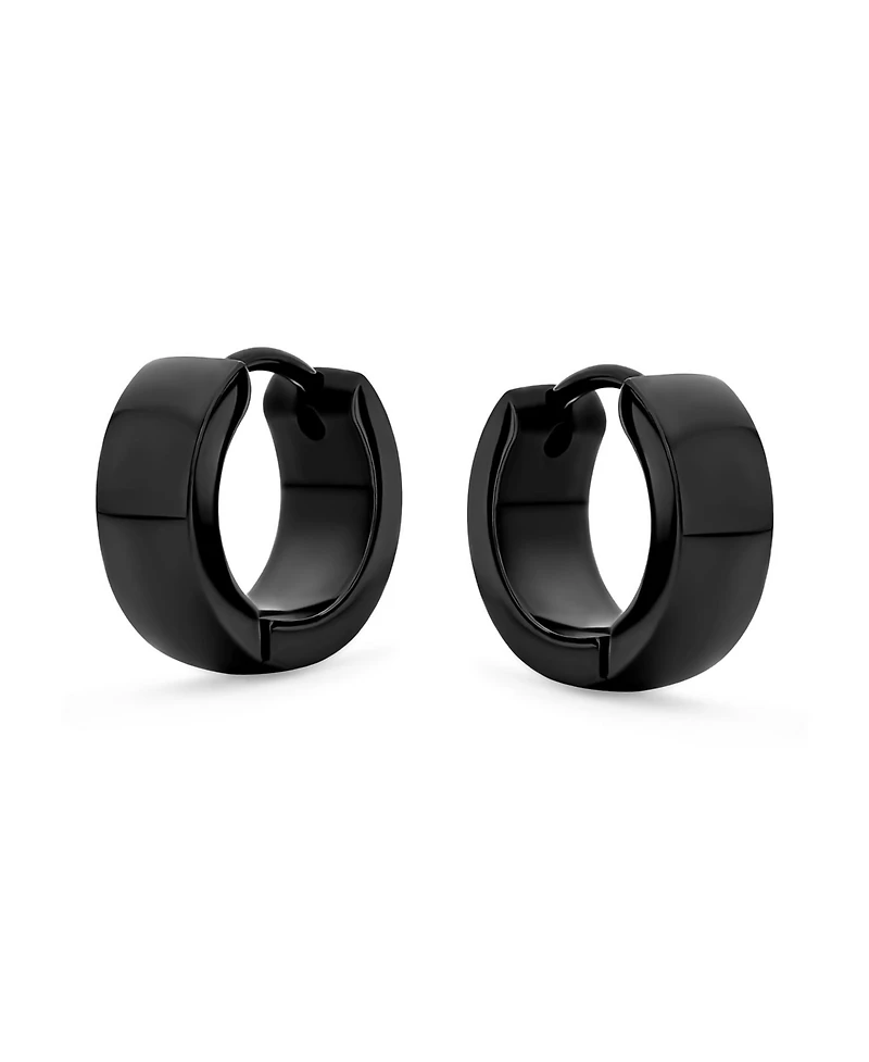 Bling Jewelry Simple Basic Polished Round Huggie Hoop Kpop Earrings Stainless Steel