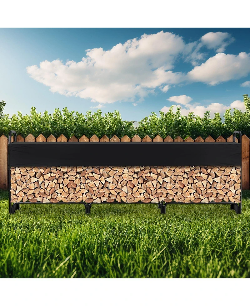 gaomon Firewood Rack Outdoor with Cover, Heavy Duty Steel 3/4 Cord Logs Stacker Holder, Firewood Storage Stand for Indoor Fireplace