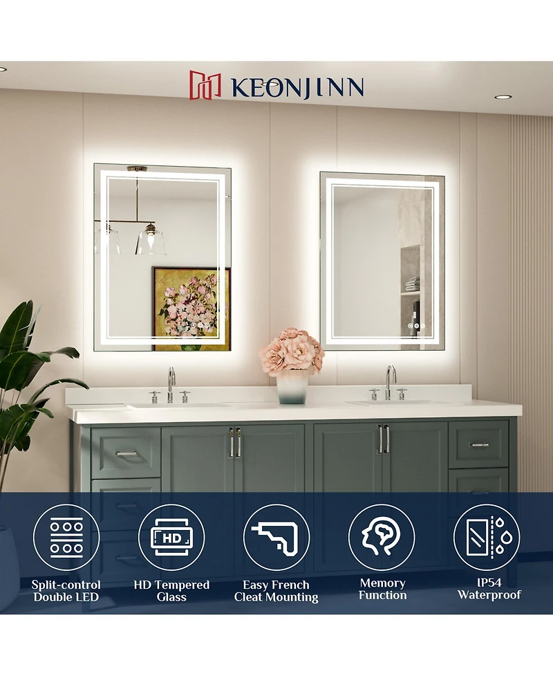 keonjinn 30x36 Led Bathroom Mirror with Frontlit and Backlit