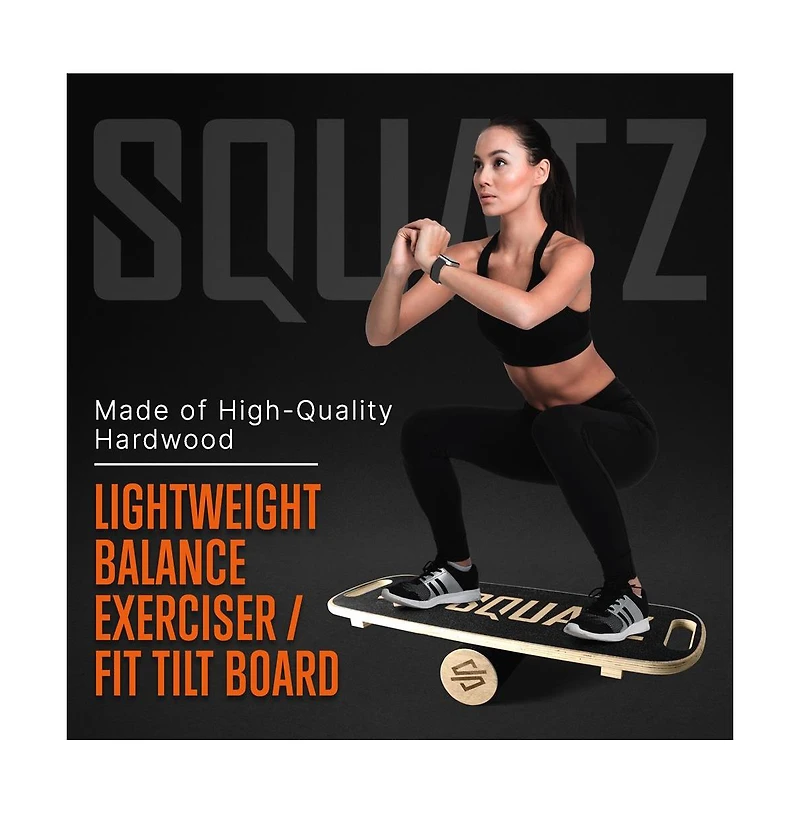 Squatz Wooden Balance Board with Glide Roller for Standing Desk and Core Workouts