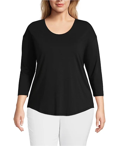 Lands' End Plus 3/4 Sleeve Lightweight Jersey Shirttail Tee