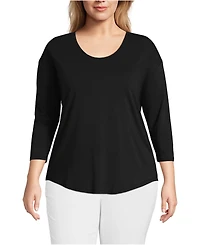 Lands' End Plus 3/4 Sleeve Lightweight Jersey Shirttail Tee