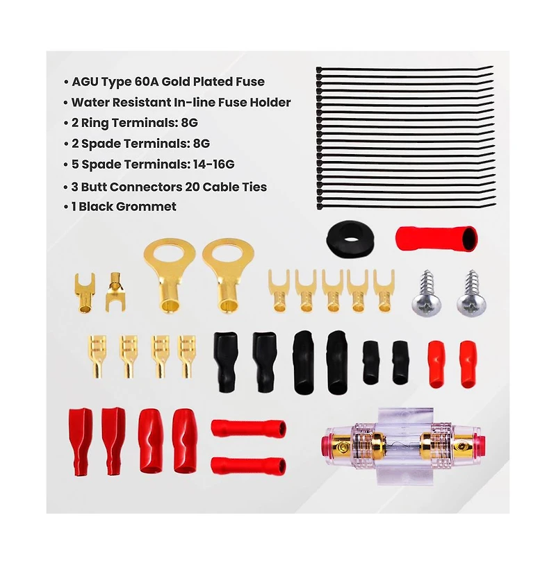 Pyle Marine Stereo Audio Wiring Kit, 8-awg Amplifier Installation
