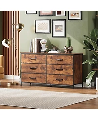 Wlive Wide Fabric Dresser 6 Drawer Dresser Tv Stand for 60/" Tv Dressers Bedroom Furniture Large Storage Tower Unit with Fabric Bins Dresser for Bedro