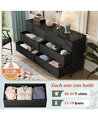 Wlive Wide Fabric Dresser 6 Drawer Tv Stand for 68" Dressers Bedroom Furniture Large Storage Tower Unit with Bins Bedroo