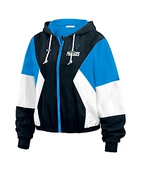 Wear by Erin Andrews Women's Black/Blue Carolina Panthers Color Block Full-Zip Windbreaker Jacket